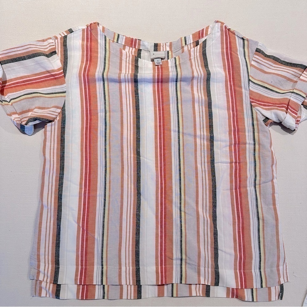 A New Day Pink Stripe Short Sleeve Linen Top Size Small